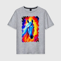 Футболка оверсайз женская Огнегривый конь со звездой на лбу, цвет: меланж