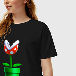 Футболка оверсайз женская Марио Растение Пиранья, цвет: черный — фото 2