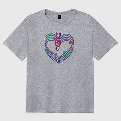 Футболка оверсайз женская Цветные ноты и скрипичный ключ, цвет: меланж