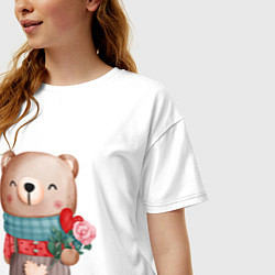Футболка оверсайз женская Мишка с розочкой, цвет: белый — фото 2