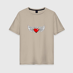 Женская футболка оверсайз Сердце с крыльями и надписью