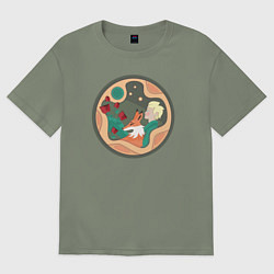 Футболка оверсайз женская Маленький принц и лис смотрят на звёзды, цвет: авокадо