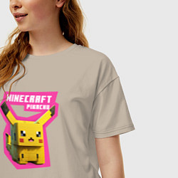 Футболка оверсайз женская Minecraft - Pikachu, цвет: миндальный — фото 2