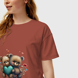 Футболка оверсайз женская Плюшевые медведи с сердцем, цвет: кирпичный — фото 2