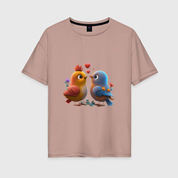 Женская футболка оверсайз Птички в любви