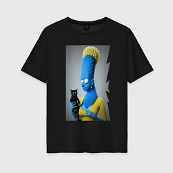 Женская футболка оверсайз Marge Simpson and black cat - нейросеть - fantasy