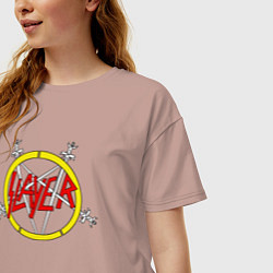 Футболка оверсайз женская Slayer rock music, цвет: пыльно-розовый — фото 2