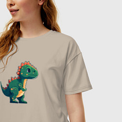 Футболка оверсайз женская Динозаврик пиксельный, цвет: миндальный — фото 2