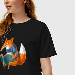Футболка оверсайз женская Лисица читает книгу, цвет: черный — фото 2