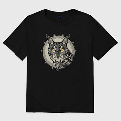Футболка оверсайз женская Рысь славянский тотем, цвет: черный