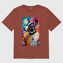 Футболка оверсайз женская Пёс бравый космонавт - нейросеть, цвет: кирпичный