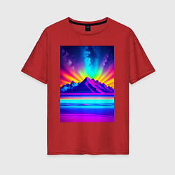 Женская футболка оверсайз Неоновые горы - нейросеть