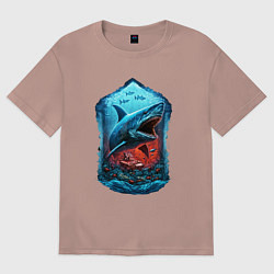 Футболка оверсайз женская Огромная акула Мегалодон, цвет: пыльно-розовый
