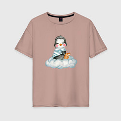 Женская футболка оверсайз Пингвин на облаке