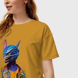 Футболка оверсайз женская Alien - neural network - fantasy, цвет: горчичный — фото 2