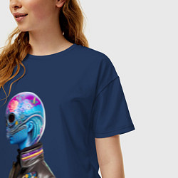 Футболка оверсайз женская Alien - neural network, цвет: тёмно-синий — фото 2