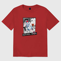 Футболка оверсайз женская Сэйджуро Акаши на фоне манги, цвет: красный