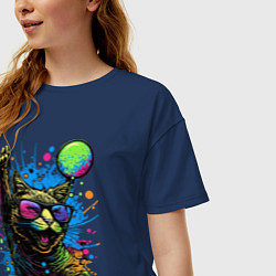 Футболка оверсайз женская Кот тусовщик, цвет: тёмно-синий — фото 2