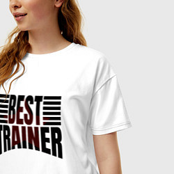 Футболка оверсайз женская Best trainer надпись с полосами, цвет: белый — фото 2