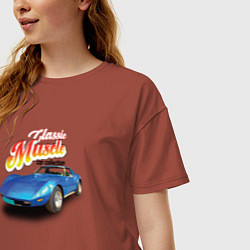 Футболка оверсайз женская Маслкар Chevrolet Corvette Stingray, цвет: кирпичный — фото 2