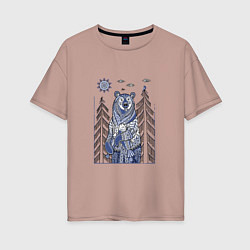 Женская футболка оверсайз Медведь с рыбой