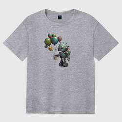 Футболка оверсайз женская Робот с шариками, цвет: меланж