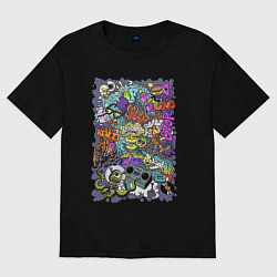 Футболка оверсайз женская Стрит арт с инопланетянином и мороженым, цвет: черный