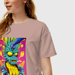 Футболка оверсайз женская Demon Oni - pop art, цвет: пыльно-розовый — фото 2