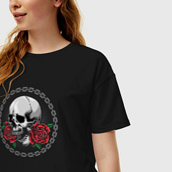 Футболка оверсайз женская Skull and red roses, цвет: черный — фото 2