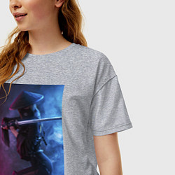 Футболка оверсайз женская Японская девушка и катана, цвет: меланж — фото 2