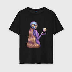 Женская футболка оверсайз Девушка в космосе