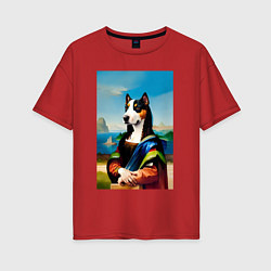 Футболка оверсайз женская A dog named Gioconda - humorous art, цвет: красный