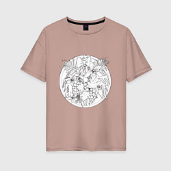 Женская футболка оверсайз Раскрась сам картинка-раскраска Тропики