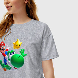 Футболка оверсайз женская Марио, Йоши и звезда, цвет: меланж — фото 2