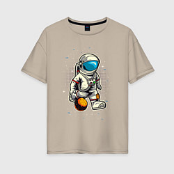 Футболка оверсайз женская Космонавт играет планетой как мячом, цвет: миндальный