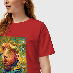Футболка оверсайз женская Abstract Vincent van Gogh - surrealism self-portra, цвет: красный — фото 2