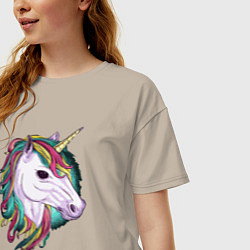 Футболка оверсайз женская Лошадь единорог, цвет: миндальный — фото 2