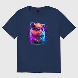 Футболка оверсайз женская Красочный хомяк в очках, цвет: тёмно-синий