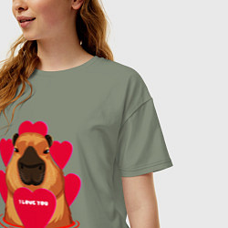 Футболка оверсайз женская Капибара I love You, цвет: авокадо — фото 2