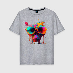 Женская футболка оверсайз Красочный неоновый коктейль в черепе