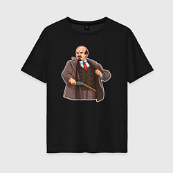 Женская футболка оверсайз Ленин достаёт ружьё