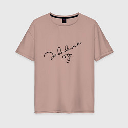 Футболка оверсайз женская Джон Леннон - автограф, цвет: пыльно-розовый