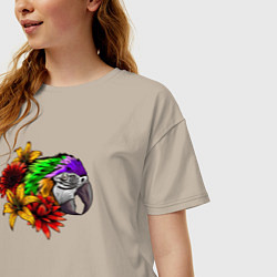 Футболка оверсайз женская Попугай в цветах, цвет: миндальный — фото 2