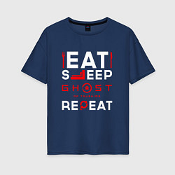 Женская футболка оверсайз Надпись eat sleep Ghost of Tsushima repeat