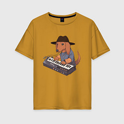 Женская футболка оверсайз Аниме Такса с синтезатором