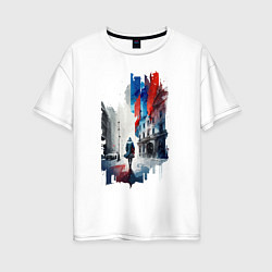 Женская футболка оверсайз Прогулка по Москве - коллекция Бело-сине-красный -