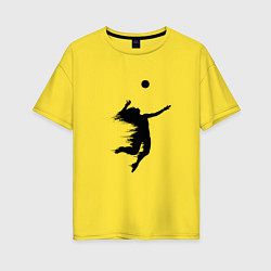 Футболка оверсайз женская Черный силуэт девушки волейболистки, цвет: желтый