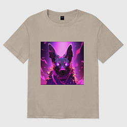 Футболка оверсайз женская Аниме собака в свете неона, цвет: миндальный