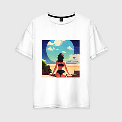 Женская футболка оверсайз Девушка на пляже
