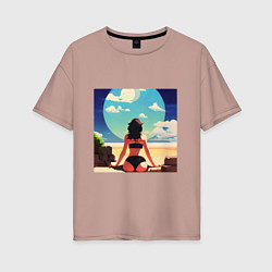 Женская футболка оверсайз Девушка на пляже